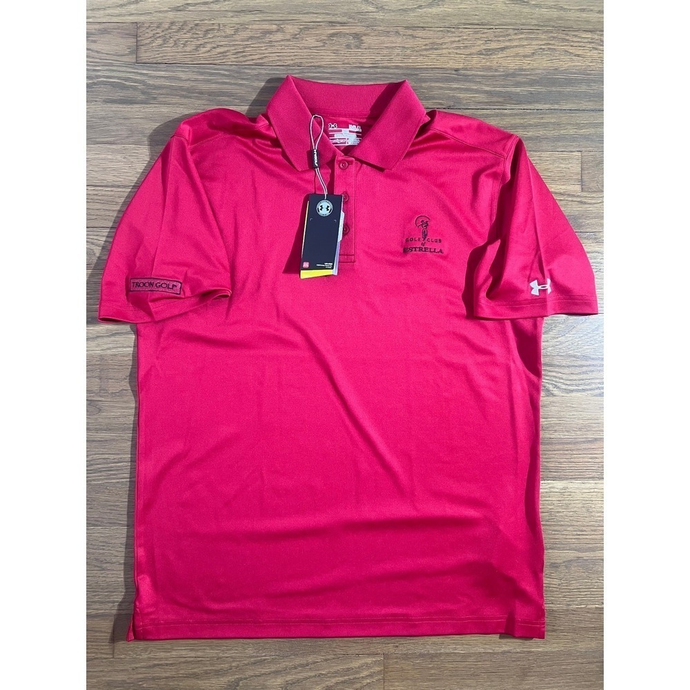 Under Armour Mens HeatGear Polo Shirt Red Golf Club of Estrella Troon Large NWT